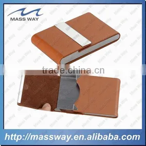 Luxury Fashion Business Credit Metal PU Brown Leather Pocket Card Holder thumbnail-1