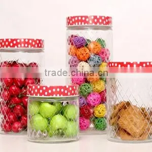 Round Glass Storage Jar With Decal and Metal Lid thumbnail-2
