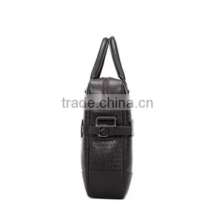 Hot Sell Italian Trendy Men Coffee Weaving Pattern Top Layer Leather 14 Inch Laptop Briefcase Shoulder Bag thumbnail-3