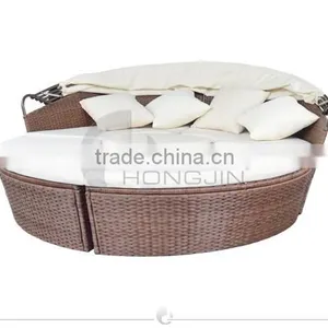 Garden Furniture Sets Steel Frame PE Wicker Round Sun Bed thumbnail-2