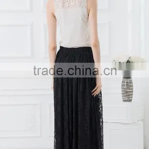 OEM Cheap Price Metalic Lace Suits Designs Tank Tops With Lace Maxi Skirt Black Woman Casual Wear thumbnail-4