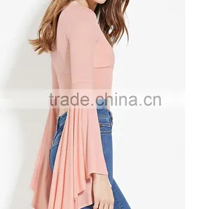 Custom Top Trumpet Sleeves Slim Fit Deep V Plain Crop Top for Women thumbnail-2