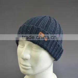 Acrylic Beanie Hat With PU Leather Patch Logo thumbnail-3