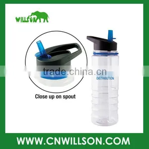 Plastic Sports Water Bottle With Straw thumbnail-1