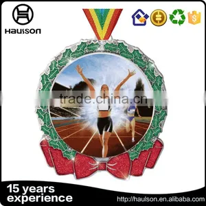 Wholesale Custom Medals Green Red Glitter Insert Photo Etched Zinc Alloy Silver Plated Running Gold Reward Medal us Sport Medal thumbnail-1