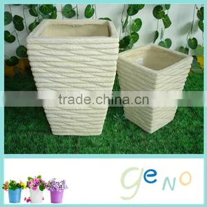 White Wicker Coated Finishing Frp Flower Plant Pot for Garden Bonsai thumbnail-1