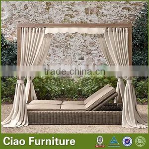 Outdoor Garden Seaside Sunbed Double Lounge Day Bed With Curtain thumbnail-1