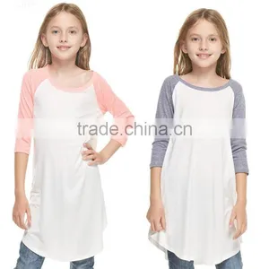Custom OEM Clothing Kids New Fashion Model Summer Spring 3/4 Sleeve Raglan Ruffle Casual Dress Long T Shirt Wholesale thumbnail-1