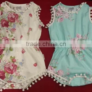 2017 Ponpon Floral Baby Romper Months Girls 100% Cotton Rose Vintage no Minimum Quantity. Etsy Item thumbnail-1