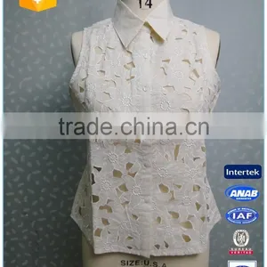 Ladies Sexy Cutwork Blouse Linen Sleeveless Shirt thumbnail-1