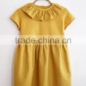 New Style Gilrs Short Sleeve Yellow Ruffle Summer Dress Birthday Dresses Fashion Cotton Baby Kids Clothes thumbnail-1
