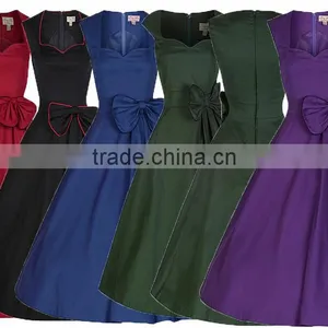 Walson Cotton Plus Size Cap Sleeve Big Bow Rockabilly Dress Pin Up Vintage 50s Party Prom Swing thumbnail-1