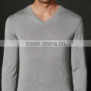 Men's Silk-Cashmere V-Neck Sweater Casual Men Tshirt Dark Grey Pullover thumbnail-2