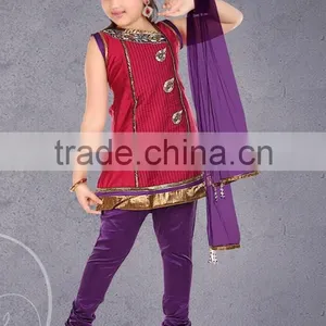 Dark Red Color With Zari at Neck and Border at Bottom Salwar Kameez Sizzling Girls Ready Made thumbnail-1