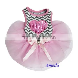Bling Heart Gray Chevron Pink Tutu Pets Small Dogs Clothes Party Dress XS-L thumbnail-1