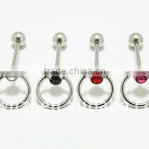 316l Stainless Steel Industry Tongue Barbells Slave With cz Stone Balls thumbnail-1