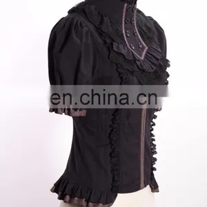 Steampunk Victorian Gothic Short Sleeves Shirt With Jabot Collar thumbnail-3
