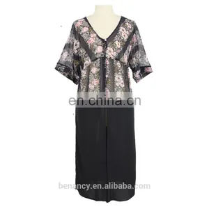 2017 New Design Black Floral Embroidered Short Sleeve V Neck Chiffon Woman Dress thumbnail-1