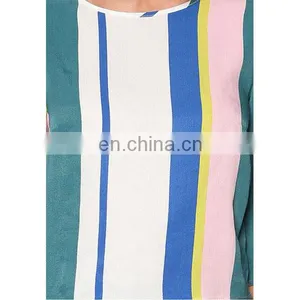 Fashion Design Half Sleeve Stripe Wrap Back Tee Office Elegant Top Woman thumbnail-6