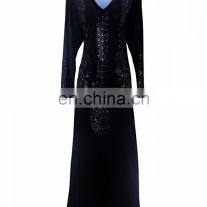 Women's Black Colour Lycra (Stretchable) Velvet Burkha With Black & Silver Stone Work & Stone Work On Dupatta (dubai Abaya2017) thumbnail-1