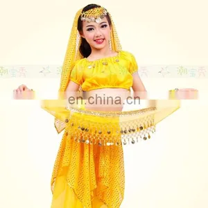 High Chiffon Gold Coins Performance Belly Dance Hip Scarf for Kids Y-2052# thumbnail-2