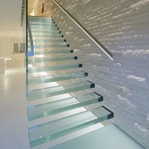 Indoor Frameless Glass Railing Steel Glass Floating Staircase Cost thumbnail-1
