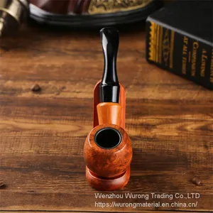 150mm Length Wooden Resin Short Tobacco Pipe With Yelllow Solid Wood Bending Head for Smoking thumbnail-1