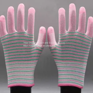 Colored Striped PU Palm-coated Gloves, Glue-coated Electronic Dust-free Work Anti-static Protective Labor Gloves thumbnail-2