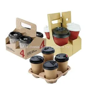 Multiple Styles Optional Disposable Take Away Craft Paper Portable Cup Holder Coffee Cup Carrier thumbnail-1