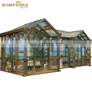 JYD Modern American Style Aluminum Glass Flat Roof Inclined Sun Room Glass House For Villa thumbnail-1