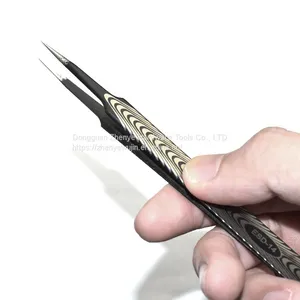 Anti Static High-grade Professional Precision Wear-resistant Eyelash Grafting Tweezers Planting Eyelash Clip Black Straight Elbow With Texture ESD-14 Tweezers thumbnail-4