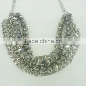 FASHION MULTI ROW GLASS BEADED CHAIN NECKLACE thumbnail-3
