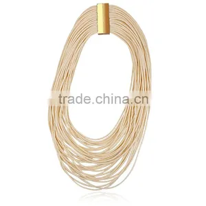 Wholesale Fashion Gold Metal Button Jewelry Layered Cord Statement Necklace thumbnail-3
