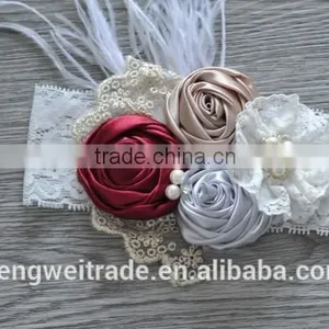 Wholesale Beautiful Girls Hair Accessory Fashion Feather Flower Baby Kids Headband for 0-3years thumbnail-4