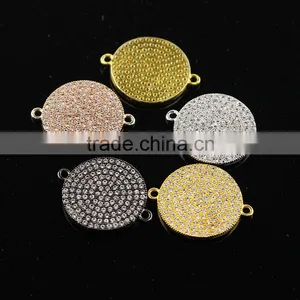 CZ6621 Silver Gold Rose Gold Gunmetal Micro cz Pave Disc Charm Connectors,round Charms for Bracelet Making thumbnail-1
