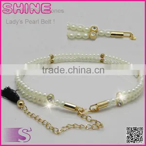 Newest Casual Trend Beautiful Belt ,Fashion Lady's Woven Rhinestones Pearl Belt Quality Choice thumbnail-1