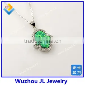 Green Synthetic Opal Hand With S925 Silver Sterling Cubic Zirconia Stone Necklace thumbnail-3
