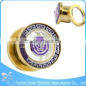 TP011374 China Manufacturer Surgical Steel Glass Ear Plug Gold Charming Body Jewelry thumbnail-2
