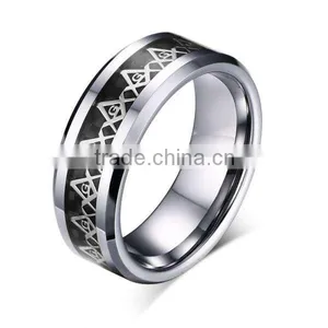 Classic Vintage Masonic Symbol Rings for Men, Retro Men's Tungsten Rings thumbnail-2