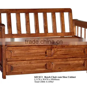 Solid Rubber Wood Bench Chair Cum Shoe Cabinet thumbnail-1