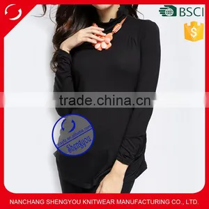 Custom Wholesale 5% Spandex 85% Cotton Black Turtleneck Maternity Tshirt thumbnail-1