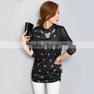 Ladies Fashion New Design Black Satin Black Chiffon Dresses thumbnail-1