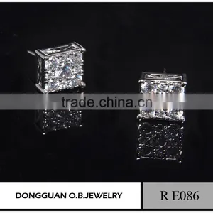 Fashion Micro Pave Sterling Silver Zirconia Square Stud Earrings thumbnail-6