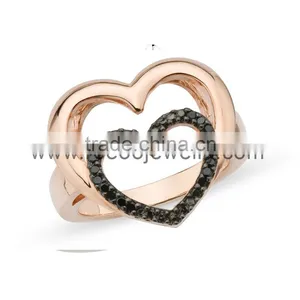 Rose Gold Vermeil Pave Agate CZ Open Heart Ring thumbnail-1