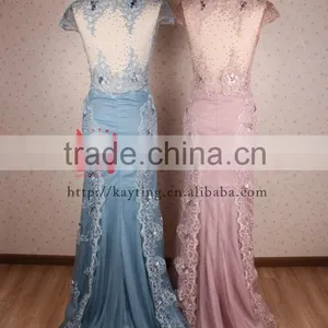 Gorgeous V-neck Cap Sleeve Pretty Appliqued Beaded Sequins Real Sample Prom Dress thumbnail-5
