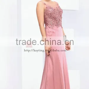 Sleeveless Beaded Embroidered Back See Through Spandex Cotton Pink Formal Evening Dresses Online thumbnail-3