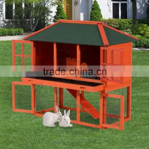 Pawhut Wooden Rabbit House / Wood Bunny Hutch w/ Lower Outdoor Run thumbnail-1