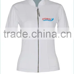 V Neck and Front Zipper UPF50+ White Colour Rash Shirt for Woman thumbnail-1