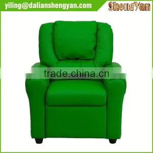 Contemporary Green Vinyl Kids Recliner With Cup Holder and Headrest thumbnail-1