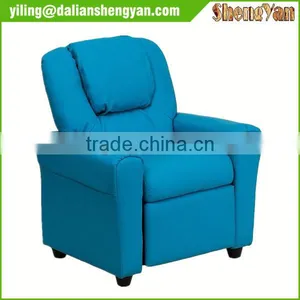 Contemporary Light Blue Kids Recliner With Cup Holder and Headrest thumbnail-2